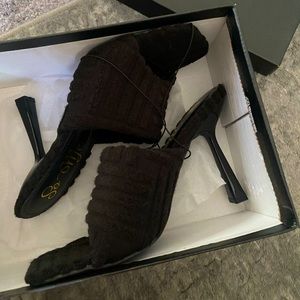 Black Terry cloth mules